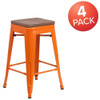 Flash Furniture Orange Metal Counter Stool,24", PK4 4-CH-31320-24-OR-WD-GG