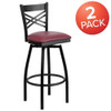 Flash Furniture Black X Swivel Stool-Burg Seat,PK2 2-XU-6F8B-XSWVL-BURV-GG