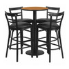 Round Natural Bar Table,Rnd Base,Blk Seats,24", Laminate Top, Wood Grain