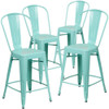 Flash Furniture Mint Metal Outdoor Stool,24", PK4 4-ET-3534-24-MINT-GG