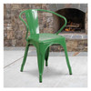 Flash Furniture Green Metal Indoor-Outdoor Chair with Arms,PK4 4-CH-31270-GN-GG