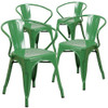 Flash Furniture Green Metal Indoor-Outdoor Chair with Arms,PK4 4-CH-31270-GN-GG