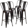 4PK 30"H Black-Antique Gold Metal Barstool w-Back  4-CH-31320-30GB-BQ-GG