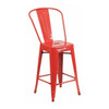 24" High Red Metal Counter Height Stool with Back