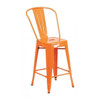 24" High Orange Metal Counter Height Stool w/Back