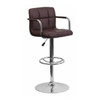 Brown Quilted Vinyl Barstool, Adj Height, Frame Material: Metal