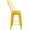 24" High Yellow Metal Counter Height Stool w-Back  CH-31320-24GB-YL-GG