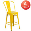 4PK 24"H Yellow Metal Counter Height Stool w-Back  4-CH-31320-24GB-YL-GG