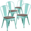 Mint Green Metal Stackable Chair with Wood Seat,PK4  4-ET-3534-MINT-WD-GG