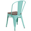 Mint Green Metal Stackable Chair with Wood Seat,PK4  4-ET-3534-MINT-WD-GG