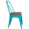 Crystal Teal-Blue Metal Stackable Chair with Wood Seat,PK4  4-ET-3534-CB-WD-GG