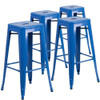 30" High Backless Blue Square Metal Barstool, PK4  4-CH-31320-30-BL-GG