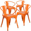 Flash Furniture Orange Metal Indoor-Outdoor Chair with Arms,PK4 4-CH-31270-OR-GG