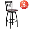 Flash Furniture Black X Swivel Stool-Mah Seat,PK2 2-XU-6F8B-XSWVL-MAHW-GG