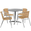 Round Table Set, Aluminum, Plastic, Rattan, Stainless Steel, Grey  TLH-ALUM-32RD-020BGECHR4-GG