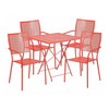 28" Square Coral Steel Folding Table w/ 4 Chairs