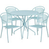 35.25" RD Sky Blue Steel Table Set with 4 Chairs  CO-35RD-03CHR4-SKY-GG