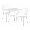 28" Square White Steel Patio Table with 2 Chairs