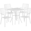 28 in Square Patio Table With 4 Chairs, White, Steel  CO-28SQ-02CHR4-WH-GG
