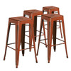 30" High Backless Aged Orange Metal Barstool, PK4
