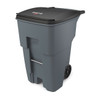 BRUTE 95 gal Rectangular Rolling Plastic Can, Gray, None, Plastic, 27 3/8 in