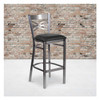 Clear Coated ''X'' Back Metal Restaurant Barstool,Black Vinyl Seat,PK2
