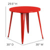 Round Red Metal Table,30RD, 30" W, 30" L, 29.5" H, Metal Top, Red  CH-51090-29-RED-GG