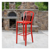 2 " High Red Metal Barstool with Slat Back, PK2