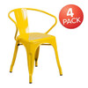 Flash Furniture Yellow Metal Indoor-Outdoor Chair with Arms,PK4 4-CH-31270-YL-GG