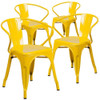 Flash Furniture Yellow Metal Indoor-Outdoor Chair with Arms,PK4 4-CH-31270-YL-GG