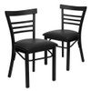 Black Three-Slat Ladder Back Metal Chair,Black Vinyl Seat,PK2  2-XU-DG6Q6B1LAD-BLKV-GG