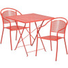 28" Square Coral Steel Folding Table w- 2 Chairs  CO-28SQF-03CHR2-RED-GG