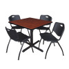 Cain Square Table & Chair Set, Wood, Metal, Plastic Top, Cherry