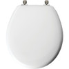 Bemis Mayfair Round Closed Front White Wood Toilet Seat with Brushed Nickel Hinges Bemis Mayfair Round Closed Front White Wood Toilet Seat with Brushed Nickel Hinges