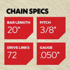 Oregon AdvanceCut 20 In. 72 Drive Links Bar & D72 Chain Replacement Combo 584818 703099
