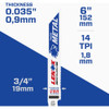Lenox MULTIWOLF WAVE EDGE 6 In. 14 TPI Thick Metal Reciprocating Saw Blade 20565S614R 330930