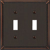 Amerelle Imperial Bead 2-Gang Cast Metal Toggle Switch Wall Plate, Aged Bronze