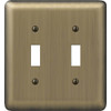 Amerelle 2-Gang Stamped Steel Toggle Switch Wall Plate, Brushed Brass 154TT