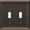 Amerelle Chelsea 2-Gang Stamped Steel Toggle Switch Wall Plate, Aged Bronze