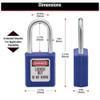 Zenex Thermoplastic Safety Padlock, 1-1-2 in Wide with 1-1-2 in Shackle, Blue  410BLU