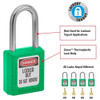 Zenex Thermoplastic Safety Padlock, 1-1-2 in Wide with 1-1-2 in Shackle, Green  410GRN