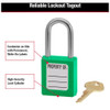 Zenex Thermoplastic Safety Padlock, 1-1-2 in Wide with 1-1-2 in Shackle, Green  410GRN
