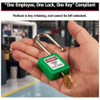 Zenex Thermoplastic Safety Padlock, 1-1-2 in Wide with 1-1-2 in Shackle, Green  410GRN