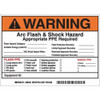 Brady Arc Flash Protection Label,5 In. H,PK5, 121077 121077
