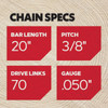 Oregon PowerCut 20 In. 70-Link Chainsaw Chain E70 704662