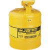 Justrite 5 Gal. Type I Galvanized Steel Safety Fuel Can, Yellow 7150200