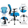 Mesh Task Chair, 22-, Adjustable, Back, Seat: Blue; Frame: Gray  H-8369F-BL-GG