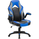 Lorell High-Back Gaming Chair - Vinyl, Nylon - Blue, Black, Gray