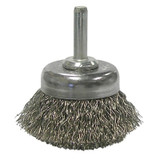 Stem-Mounted Crimped Wire Cup Brush, 1 3/4 in Dia., .0118 in Stainless Steel