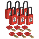 Brady Lockout Padlock,Nylon,Red,6 Keys,PK6 NYL-RED-38PL-KA6PK